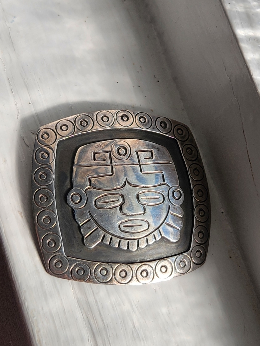 VTG STERLING SILVER LOS BALLESTEROS AZTEC MAYAN FACE PENDANT - Picture 4 of 8